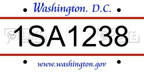 1SA1238 District Of Columbia License Plate