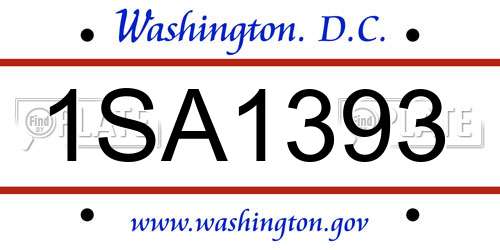 1SA1393 District Of Columbia License Plate