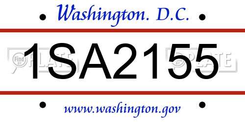 1SA2155 District Of Columbia License Plate