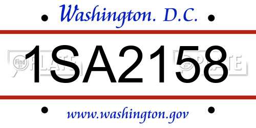 1SA2158 District Of Columbia License Plate