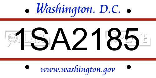1SA2185 District Of Columbia License Plate