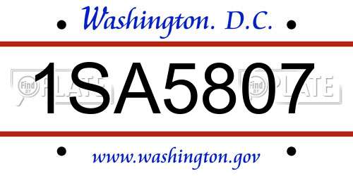 1SA5807 District Of Columbia License Plate
