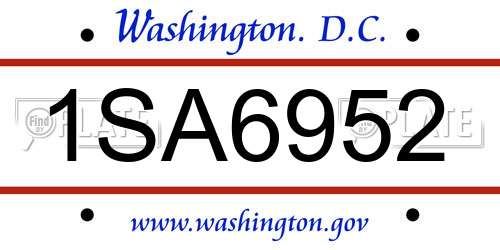 1SA6952 District Of Columbia License Plate