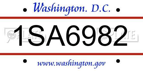 1SA6982 District Of Columbia License Plate
