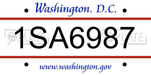 1SA6987 District Of Columbia License Plate