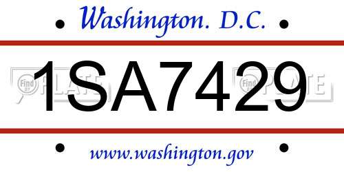 1SA7429 District Of Columbia License Plate