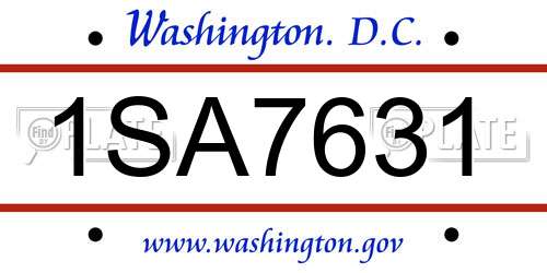 1SA7631 District Of Columbia License Plate