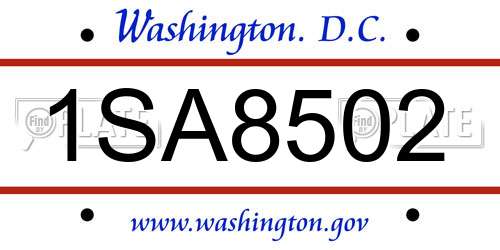 1SA8502 District Of Columbia License Plate