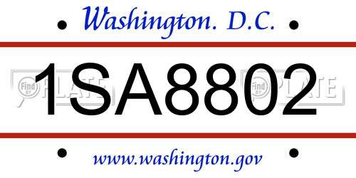 1SA8802 District Of Columbia License Plate