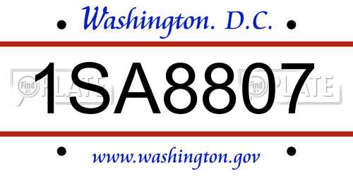 1SA8807 District Of Columbia License Plate