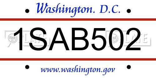 1SAB502 District Of Columbia License Plate