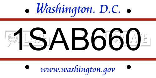 1SAB660 District Of Columbia License Plate