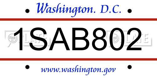 1SAB802 District Of Columbia License Plate