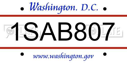 1SAB807 District Of Columbia License Plate