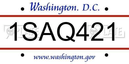 1SAQ421 District Of Columbia License Plate