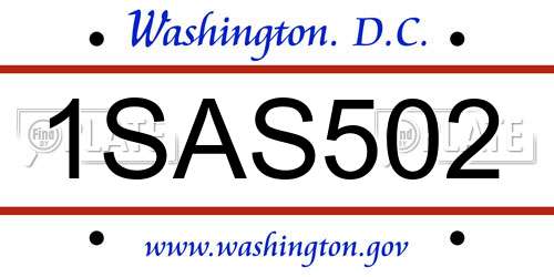 1SAS502 District Of Columbia License Plate