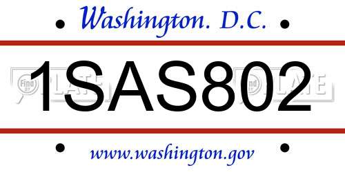 1SAS802 District Of Columbia License Plate