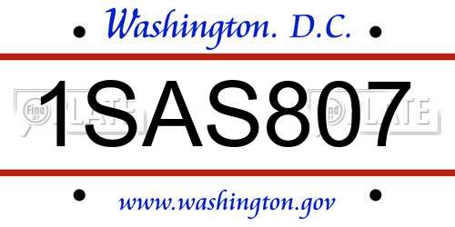 1SAS807 District Of Columbia License Plate