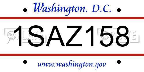 1SAZ158 District Of Columbia License Plate