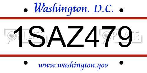 1SAZ479 District Of Columbia License Plate