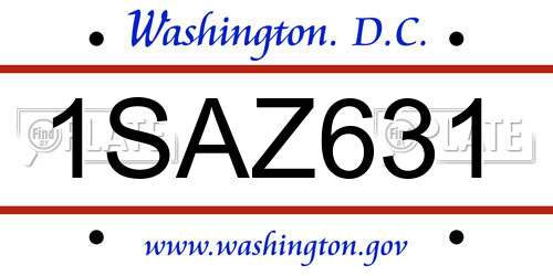 1SAZ631 District Of Columbia License Plate