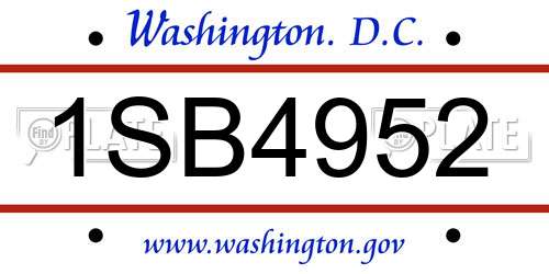 1SB4952 District Of Columbia License Plate