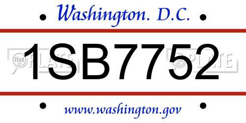 1SB7752 District Of Columbia License Plate
