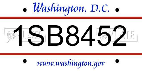 1SB8452 District Of Columbia License Plate