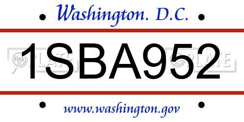 1SBA952 District Of Columbia License Plate