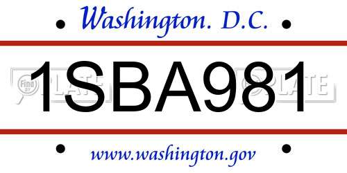 1SBA981 District Of Columbia License Plate