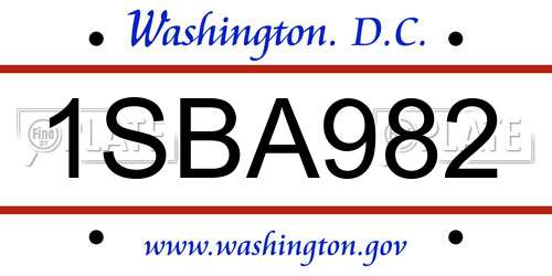 1SBA982 District Of Columbia License Plate