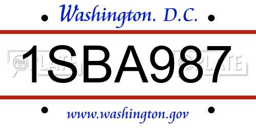 1SBA987 District Of Columbia License Plate