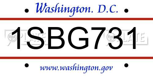 1SBG731 District Of Columbia License Plate