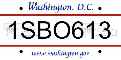 1SBO613 District Of Columbia License Plate