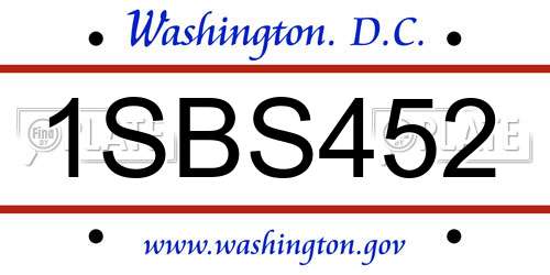 1SBS452 District Of Columbia License Plate