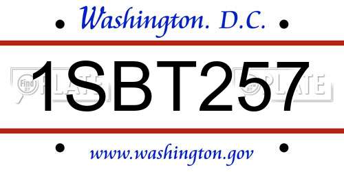 1SBT257 District Of Columbia License Plate