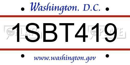 1SBT419 District Of Columbia License Plate