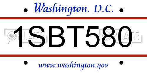 1SBT580 District Of Columbia License Plate
