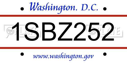1SBZ252 District Of Columbia License Plate