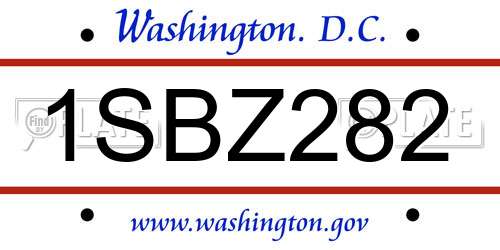 1SBZ282 District Of Columbia License Plate