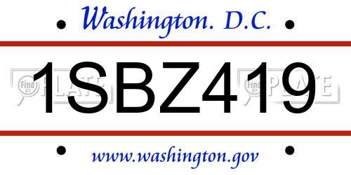 1SBZ419 District Of Columbia License Plate