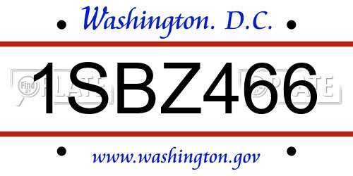 1SBZ466 District Of Columbia License Plate