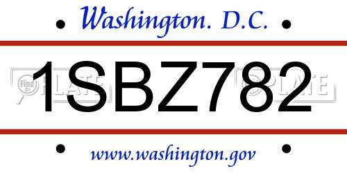 1SBZ782 District Of Columbia License Plate