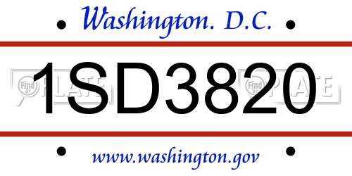 1SD3820 District Of Columbia License Plate