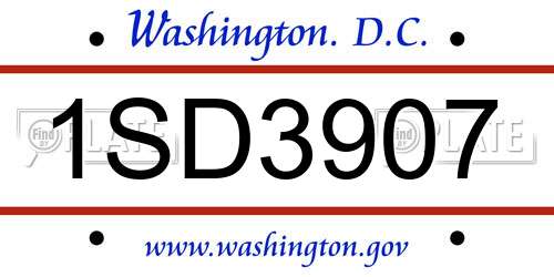 1SD3907 District Of Columbia License Plate