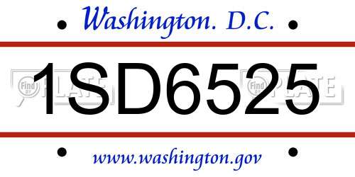 1SD6525 District Of Columbia License Plate
