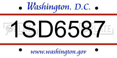 1SD6587 District Of Columbia License Plate