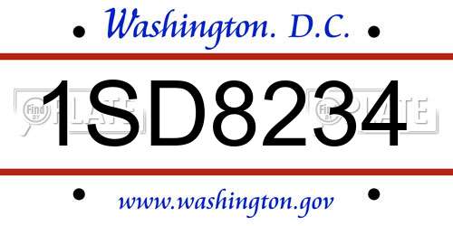 1SD8234 District Of Columbia License Plate