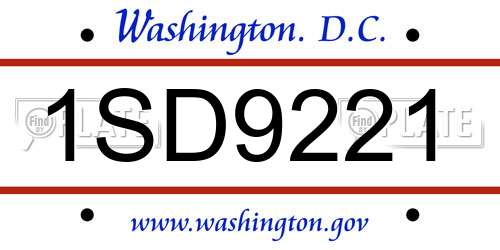 1SD9221 District Of Columbia License Plate