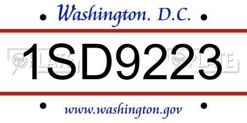 1SD9223 District Of Columbia License Plate